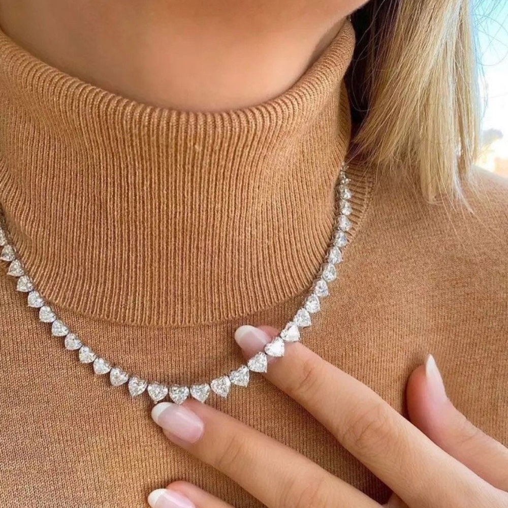 tennis heart necklace, heart tennis choker, icy heart necklace,